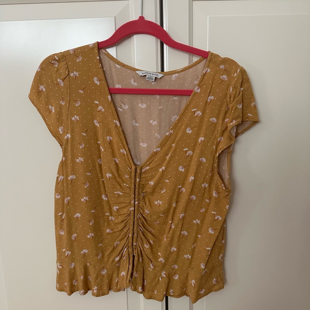 American Eagle Floral Yellow Top